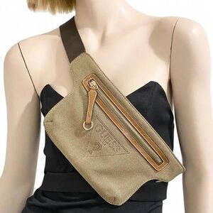 Y2K GUESS 90s Olive Green Canvas Belt Bag / Fanny Pack with Metal buckle